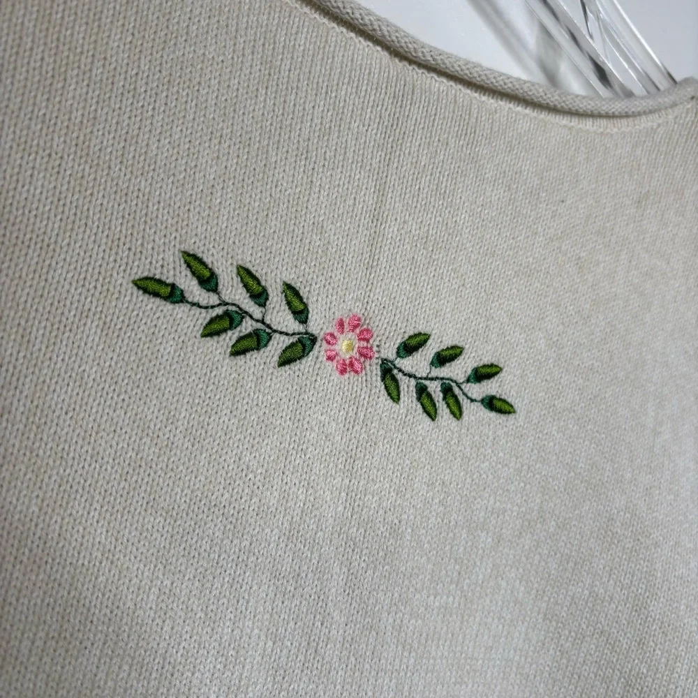 Christopher & Banks Y2K Embroidered Cat Cotton Sweater Size XL